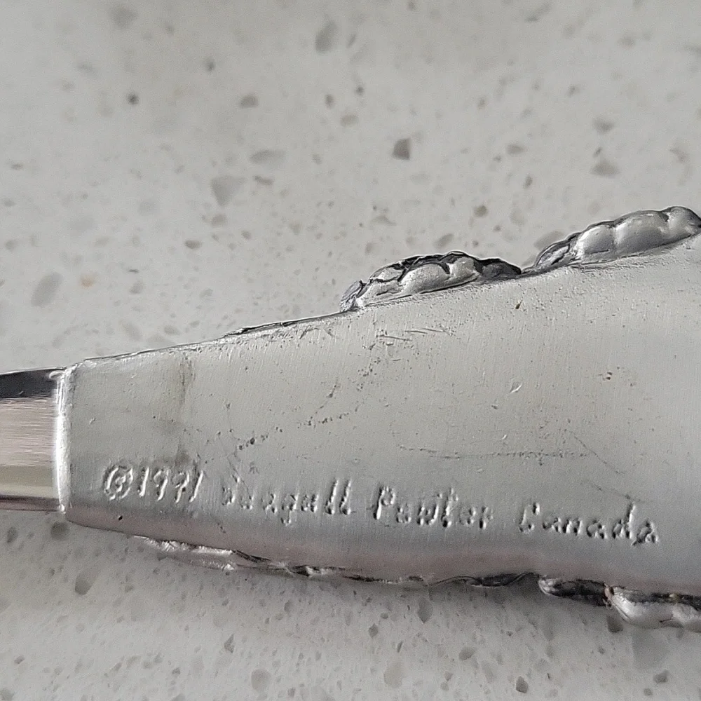 Vintage Pewter Jam Lid & Spoon Canada 1991 Seagull